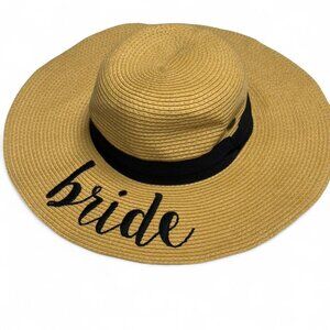 CC Sun Hat Women's Bride Paper Weaved Beach Embroidered Large Floppy Brim